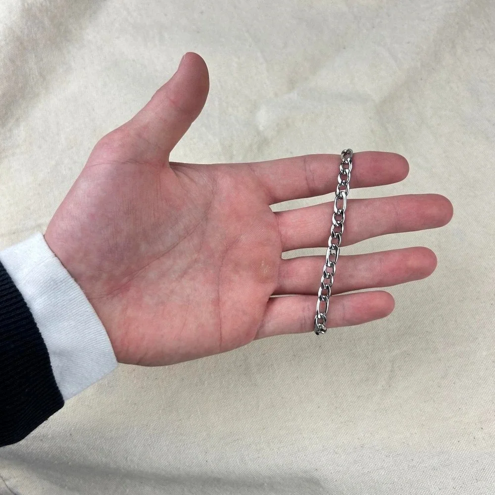 Vintage style stainless steel silver cuban link chain bracelet grunge punk 7mm